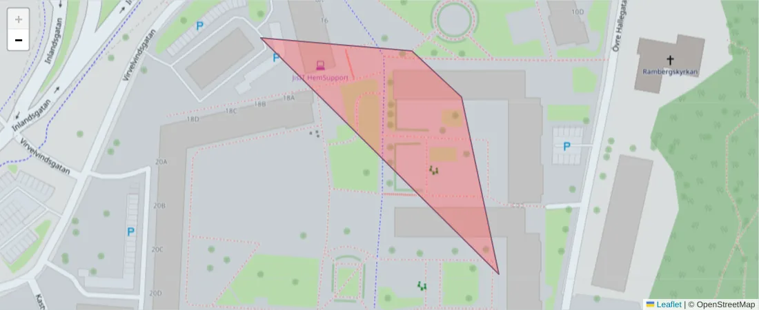 Karta över postnummerområdet  och angränsande postnummer i Sverige