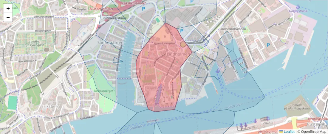 Karta över postnummerområdet  och angränsande postnummer i Sverige