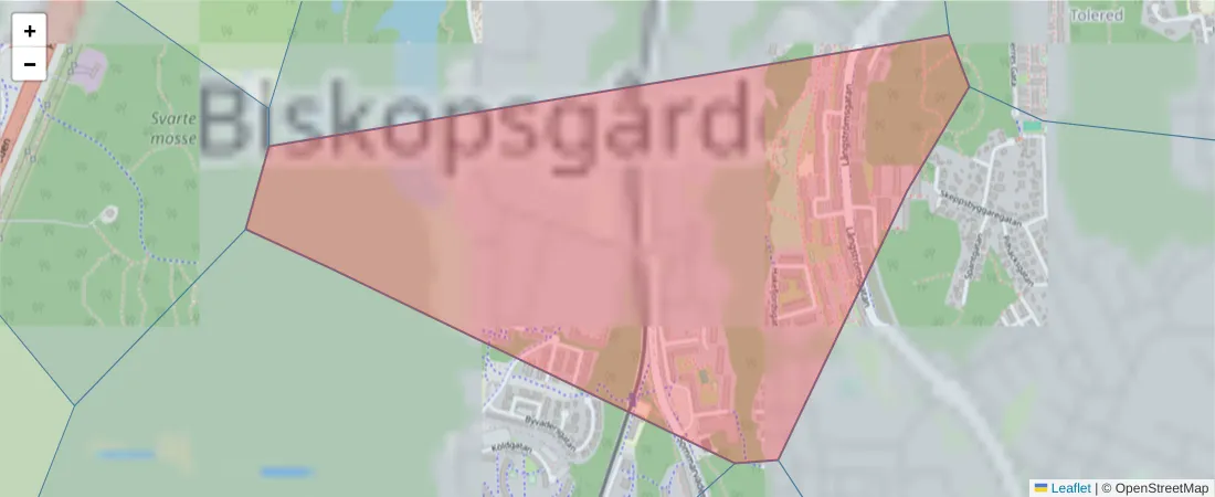 Karta över postnummerområdet  och angränsande postnummer i Sverige