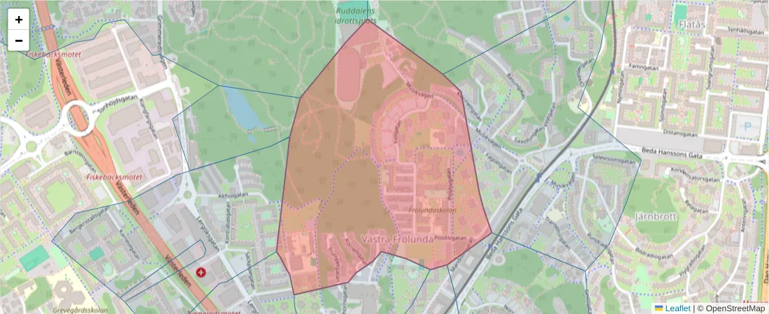 Karta över postnummerområdet  och angränsande postnummer i Sverige