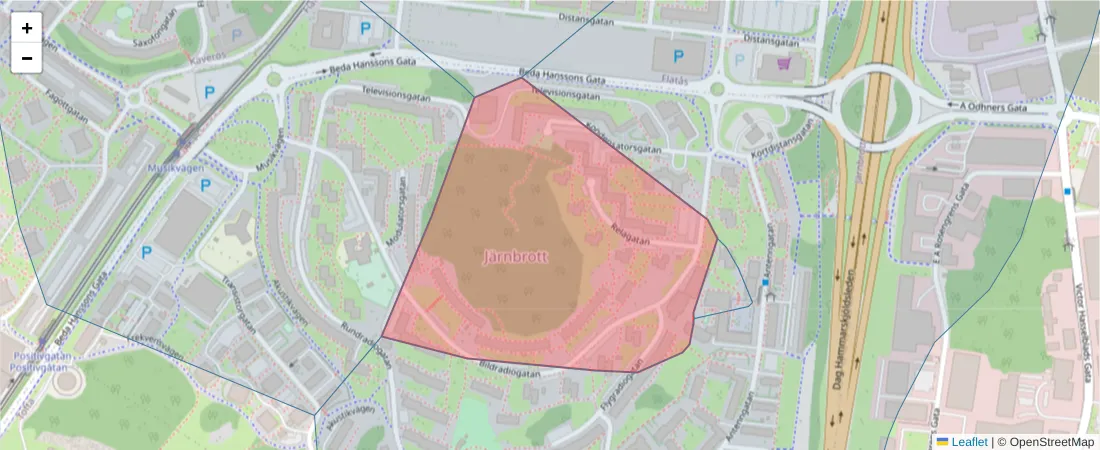 Karta över postnummerområdet  och angränsande postnummer i Sverige