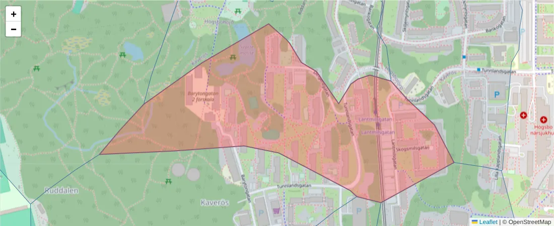 Karta över postnummerområdet  och angränsande postnummer i Sverige