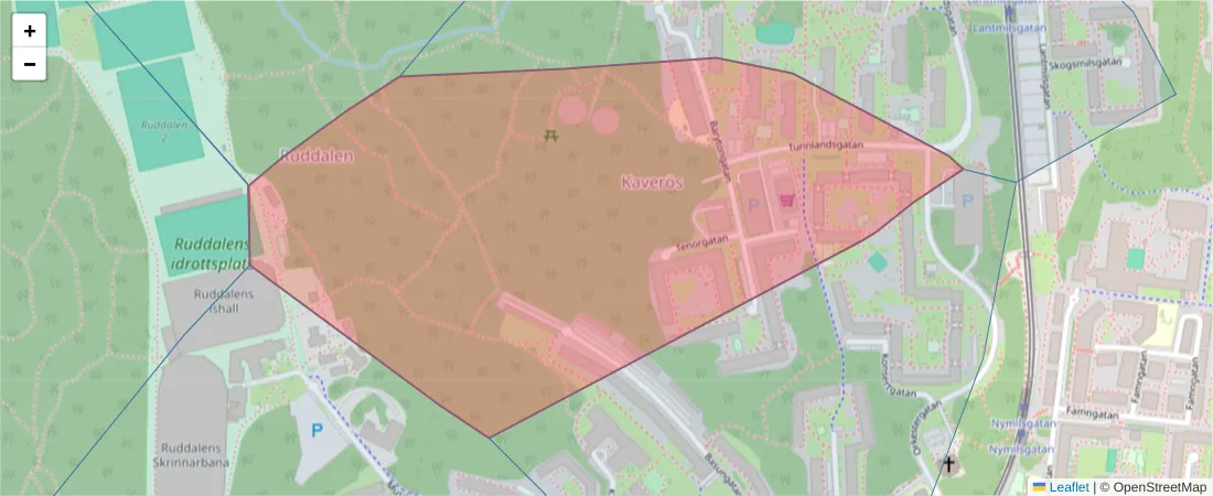 Karta över postnummerområdet  och angränsande postnummer i Sverige