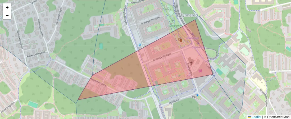 Karta över postnummerområdet  och angränsande postnummer i Sverige
