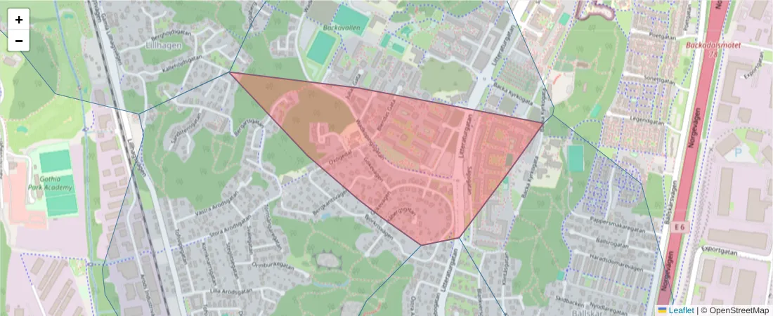 Karta över postnummerområdet  och angränsande postnummer i Sverige