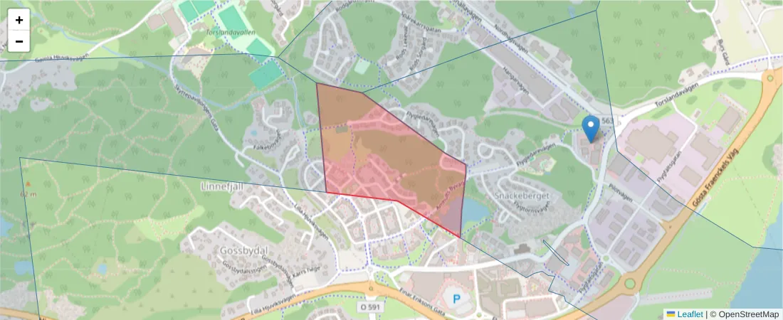 Karta över postnummerområdet  och angränsande postnummer i Sverige