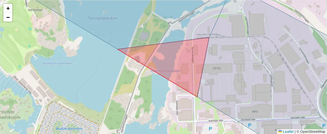 Karta över postnummerområdet  och angränsande postnummer i Sverige