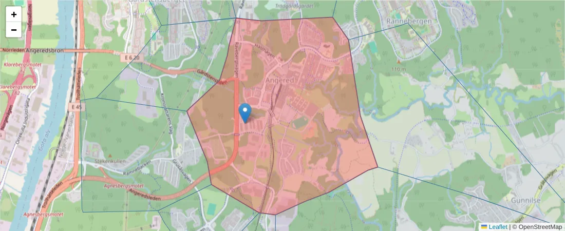 Karta över postnummerområdet  och angränsande postnummer i Sverige