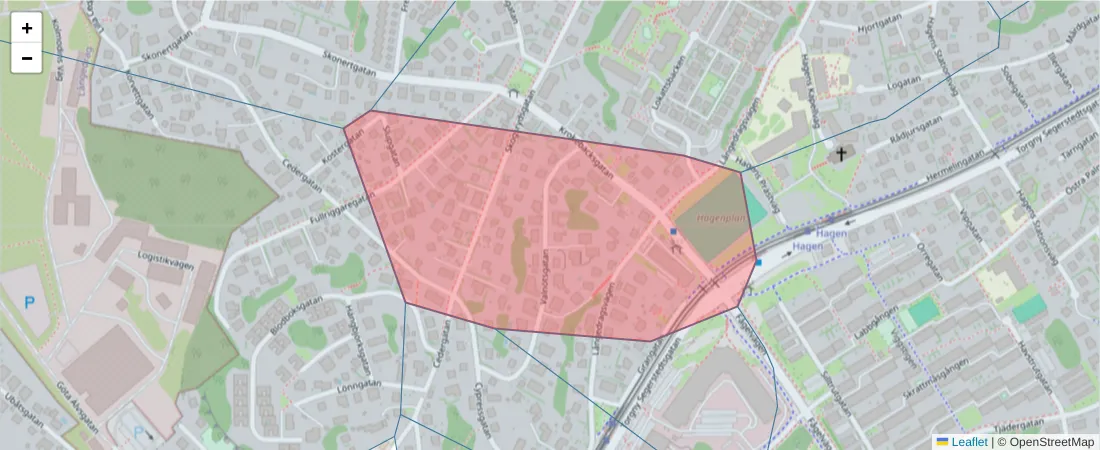 Karta över postnummerområdet  och angränsande postnummer i Sverige