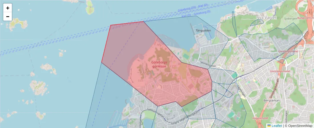 Karta över postnummerområdet  och angränsande postnummer i Sverige