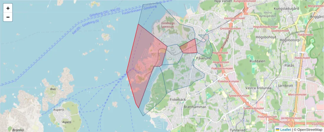 Karta över postnummerområdet  och angränsande postnummer i Sverige