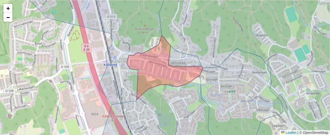Karta över postnummerområdet  och angränsande postnummer i Sverige