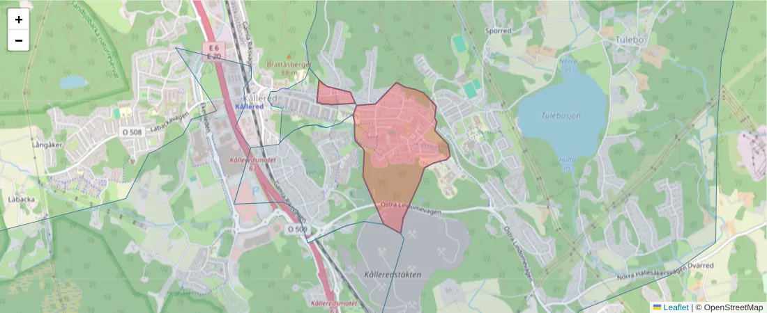 Karta över postnummerområdet  och angränsande postnummer i Sverige
