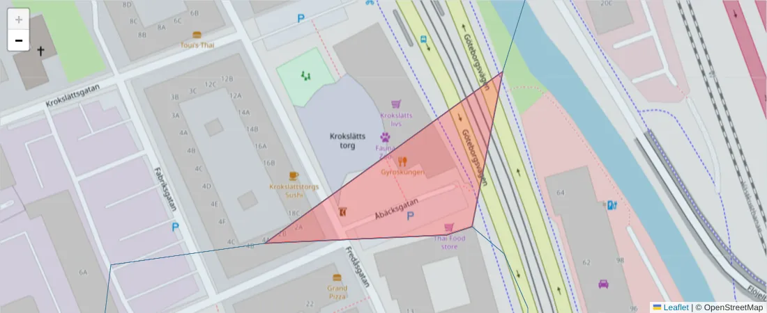 Karta över postnummerområdet  och angränsande postnummer i Sverige