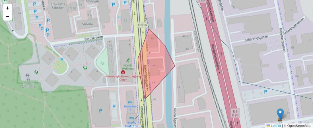 Karta över postnummerområdet  och angränsande postnummer i Sverige