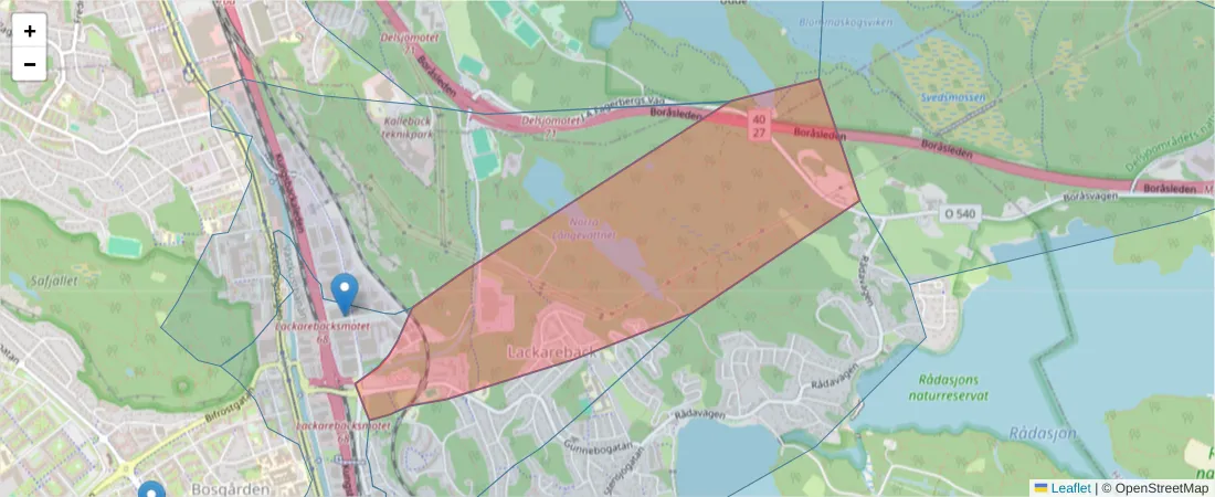 Karta över postnummerområdet  och angränsande postnummer i Sverige