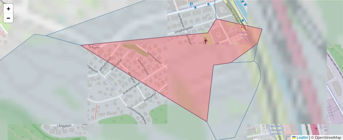 Karta över postnummerområdet  och angränsande postnummer i Sverige