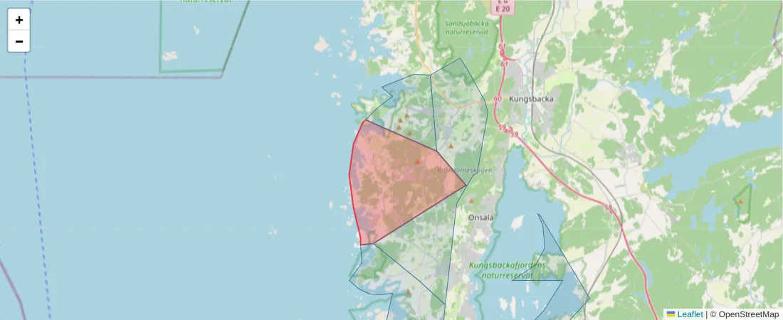 Karta över postnummerområdet  och angränsande postnummer i Sverige