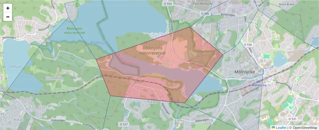 Karta över postnummerområdet  och angränsande postnummer i Sverige