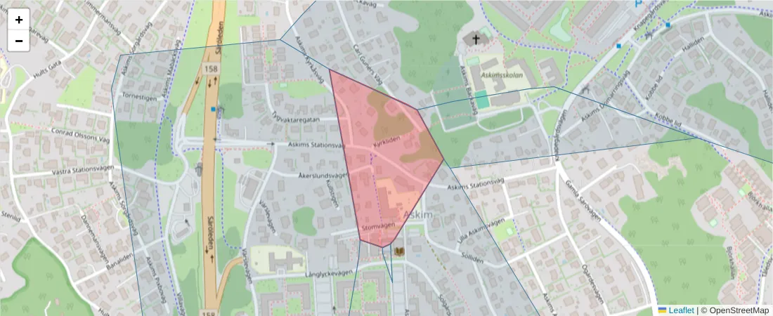 Karta över postnummerområdet  och angränsande postnummer i Sverige