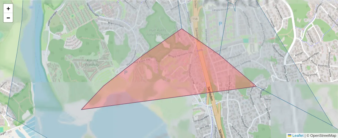 Karta över postnummerområdet  och angränsande postnummer i Sverige