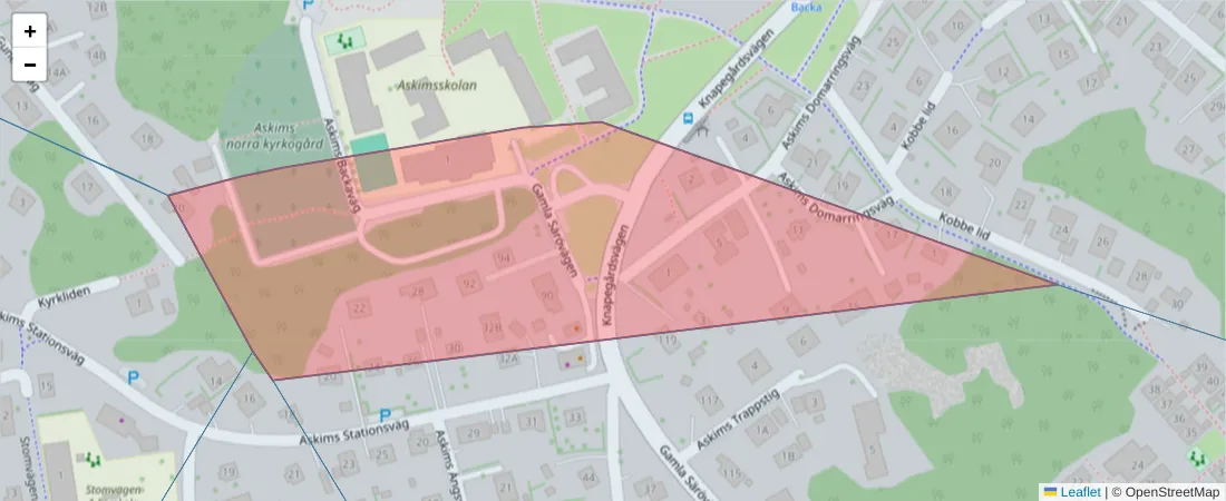 Karta över postnummerområdet  och angränsande postnummer i Sverige