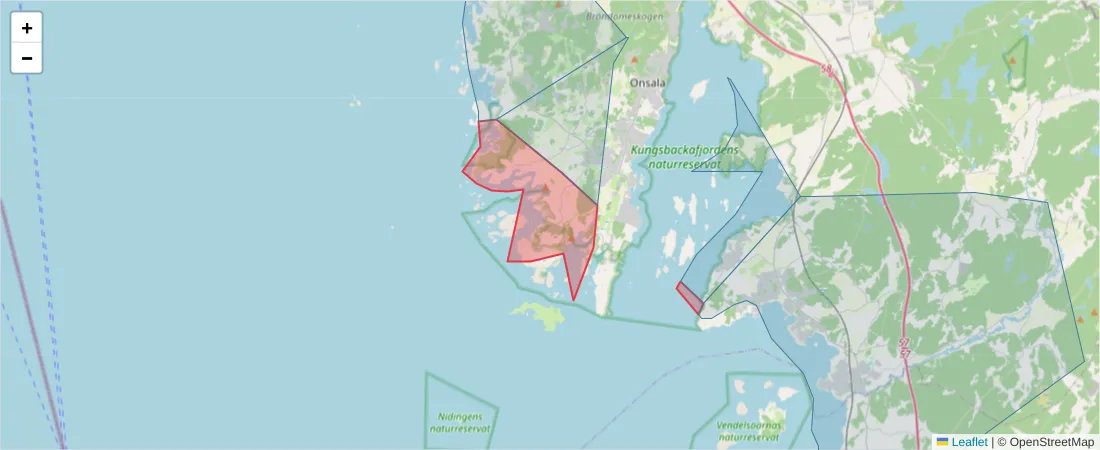 Karta över postnummerområdet  och angränsande postnummer i Sverige