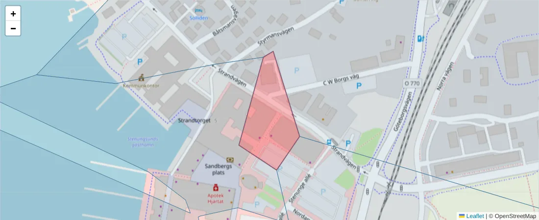 Karta över postnummerområdet  och angränsande postnummer i Sverige