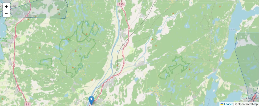 Karta över postnummerområdet  och angränsande postnummer i Sverige