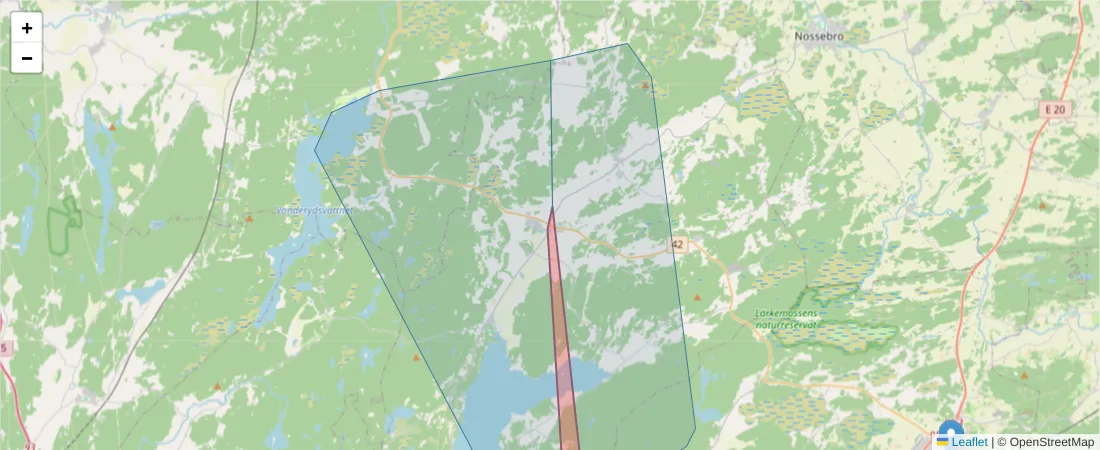 Karta över postnummerområdet  och angränsande postnummer i Sverige