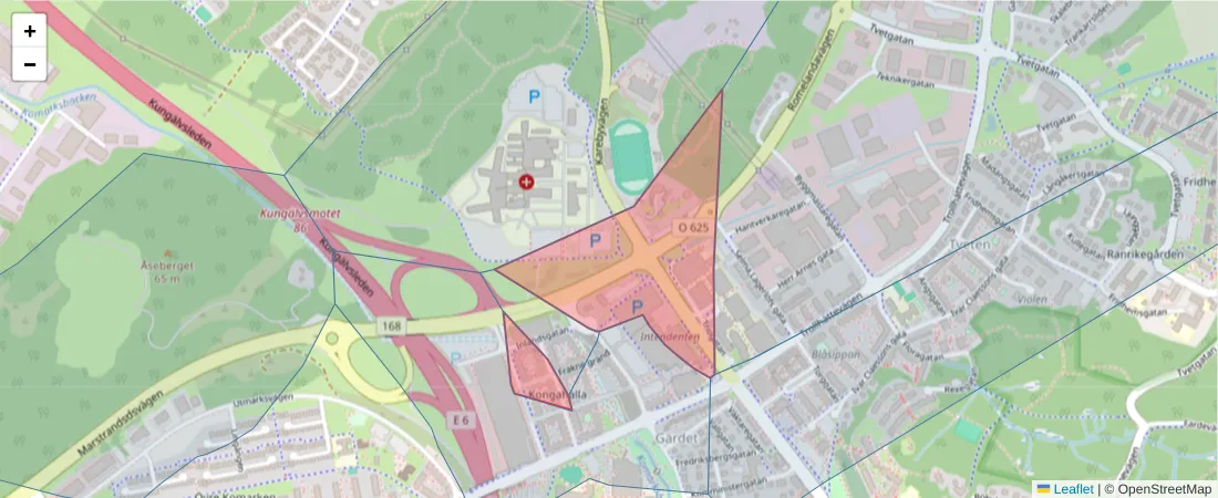 Karta över postnummerområdet  och angränsande postnummer i Sverige