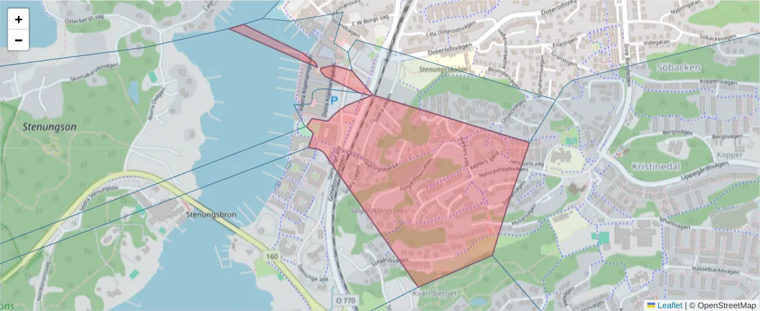 Karta över postnummerområdet  och angränsande postnummer i Sverige