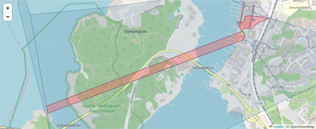 Karta över postnummerområdet  och angränsande postnummer i Sverige