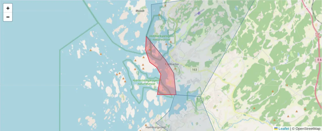 Karta över postnummerområdet  och angränsande postnummer i Sverige