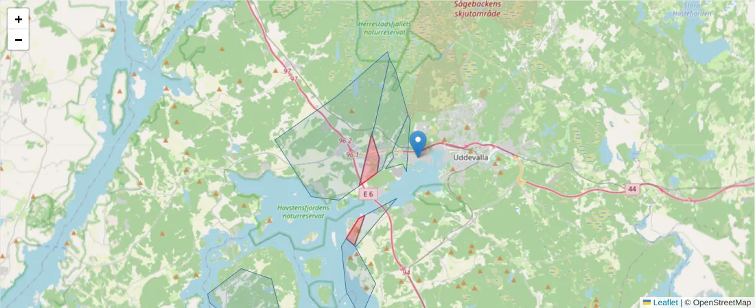 Karta över postnummerområdet  och angränsande postnummer i Sverige