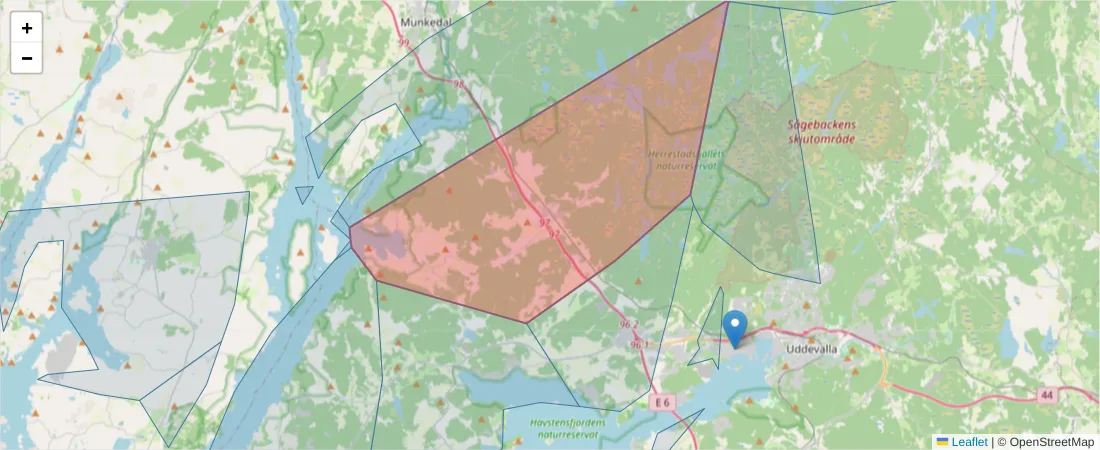 Karta över postnummerområdet  och angränsande postnummer i Sverige
