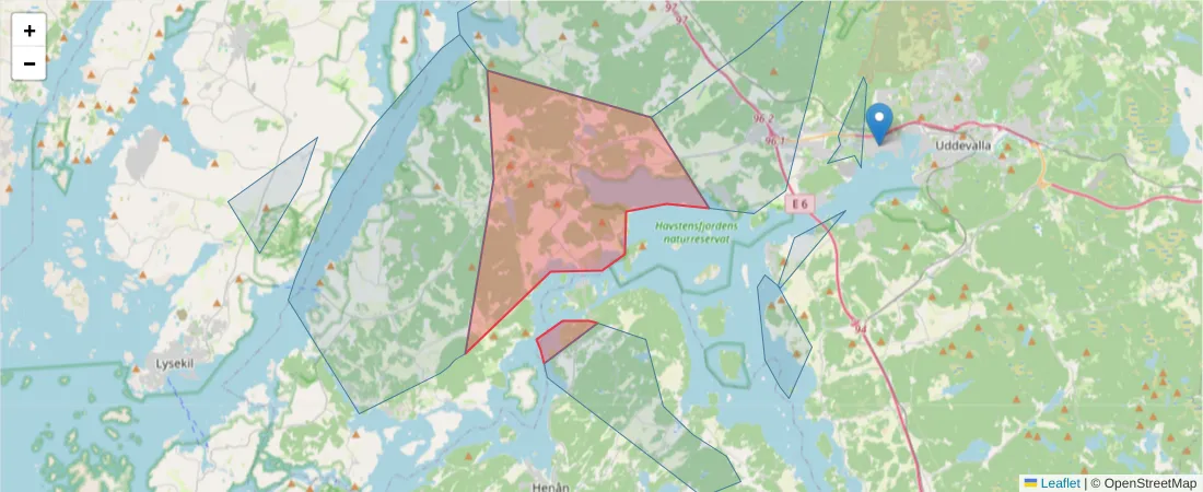 Karta över postnummerområdet  och angränsande postnummer i Sverige