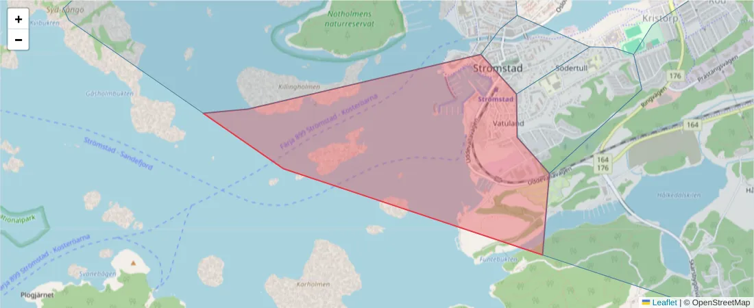 Karta över postnummerområdet  och angränsande postnummer i Sverige