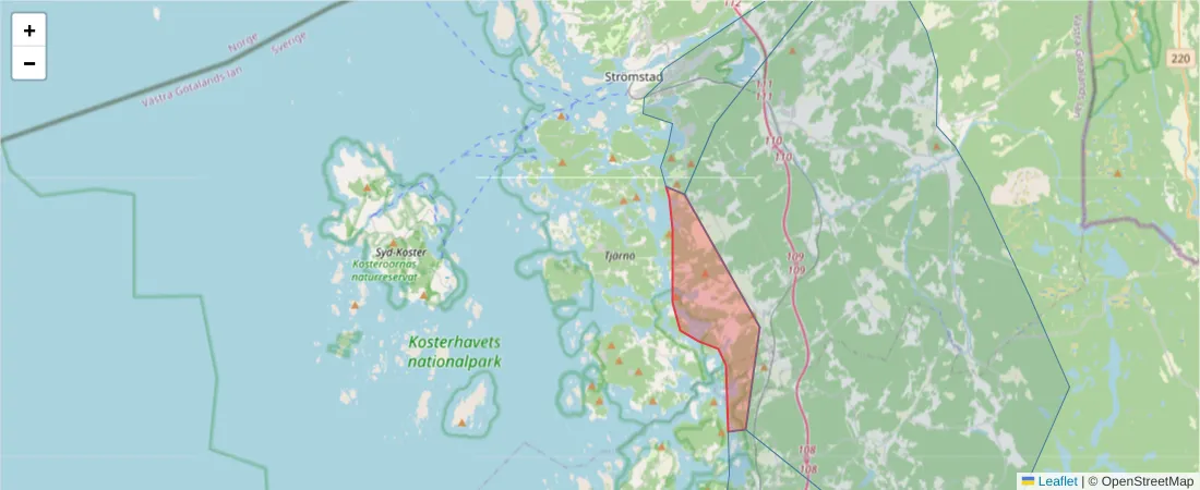 Karta över postnummerområdet  och angränsande postnummer i Sverige