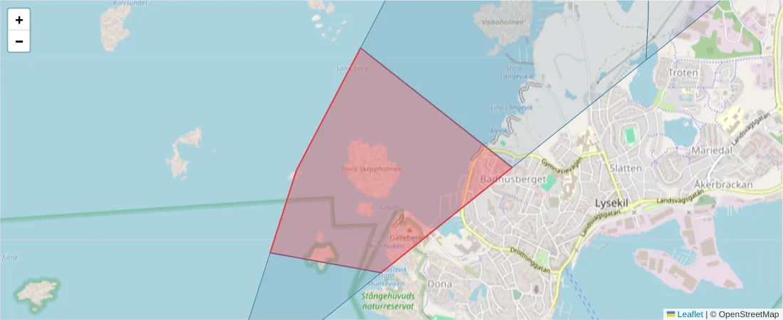 Karta över postnummerområdet  och angränsande postnummer i Sverige