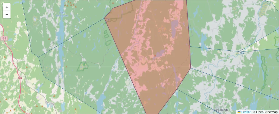 Karta över postnummerområdet  och angränsande postnummer i Sverige
