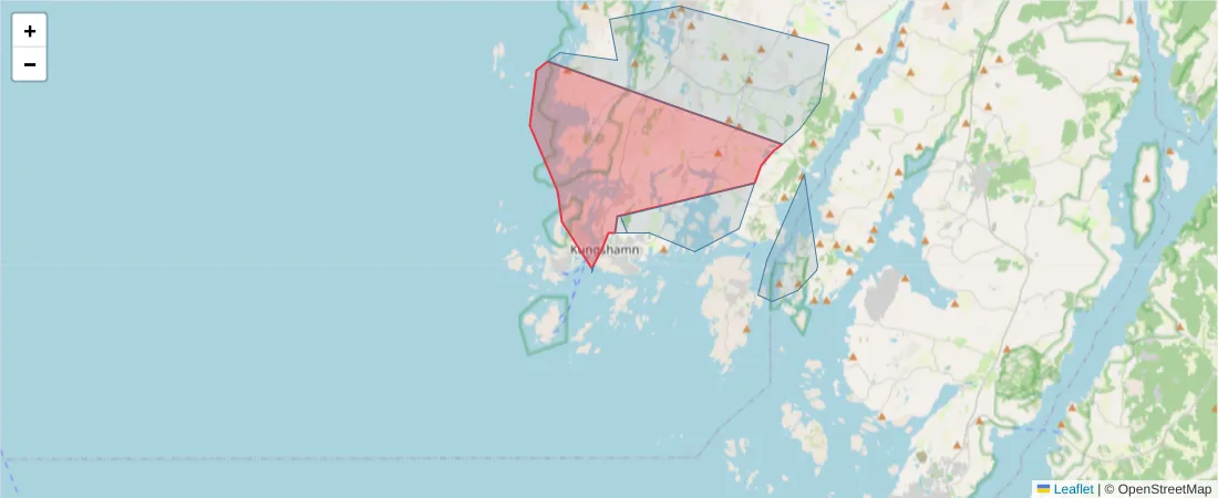 Karta över postnummerområdet  och angränsande postnummer i Sverige