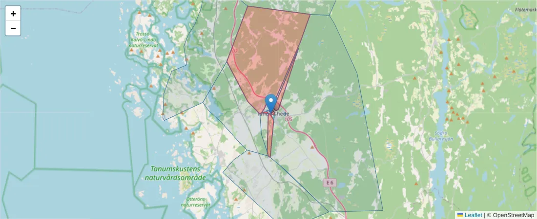 Karta över postnummerområdet  och angränsande postnummer i Sverige