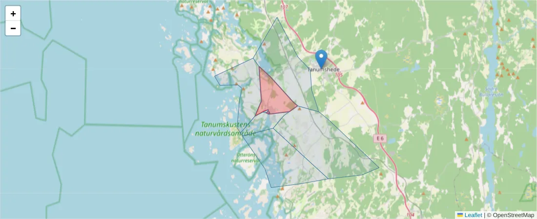 Karta över postnummerområdet  och angränsande postnummer i Sverige