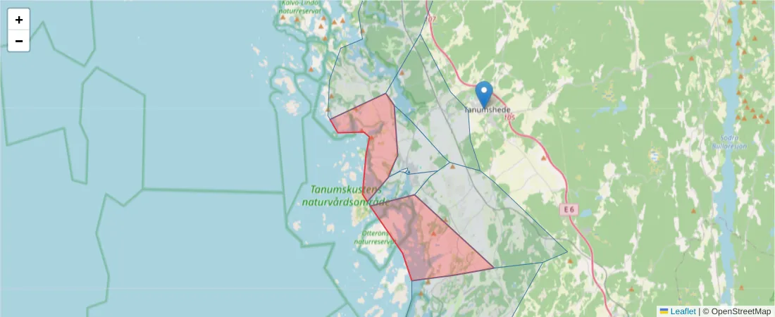 Karta över postnummerområdet  och angränsande postnummer i Sverige