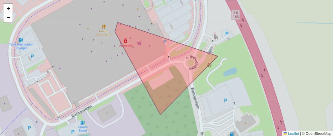 Karta över postnummerområdet  och angränsande postnummer i Sverige