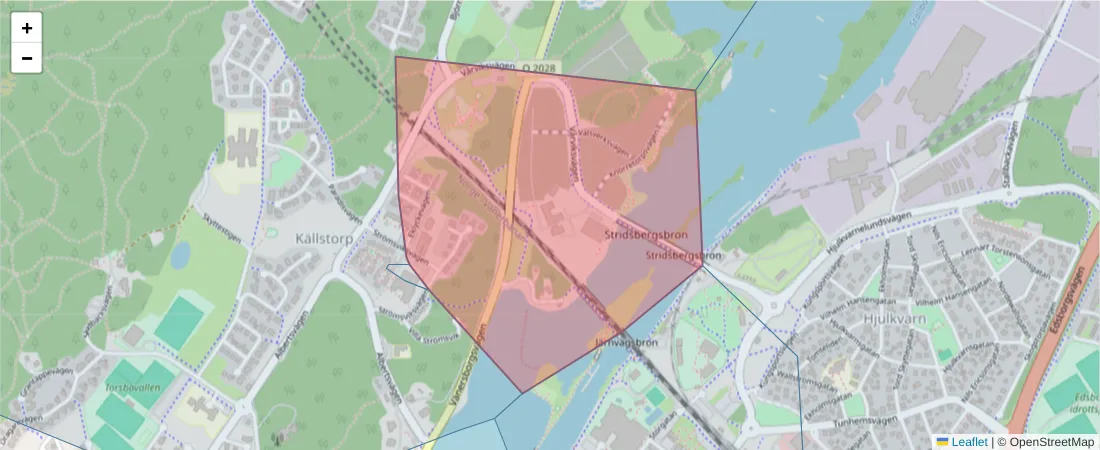 Karta över postnummerområdet  och angränsande postnummer i Sverige