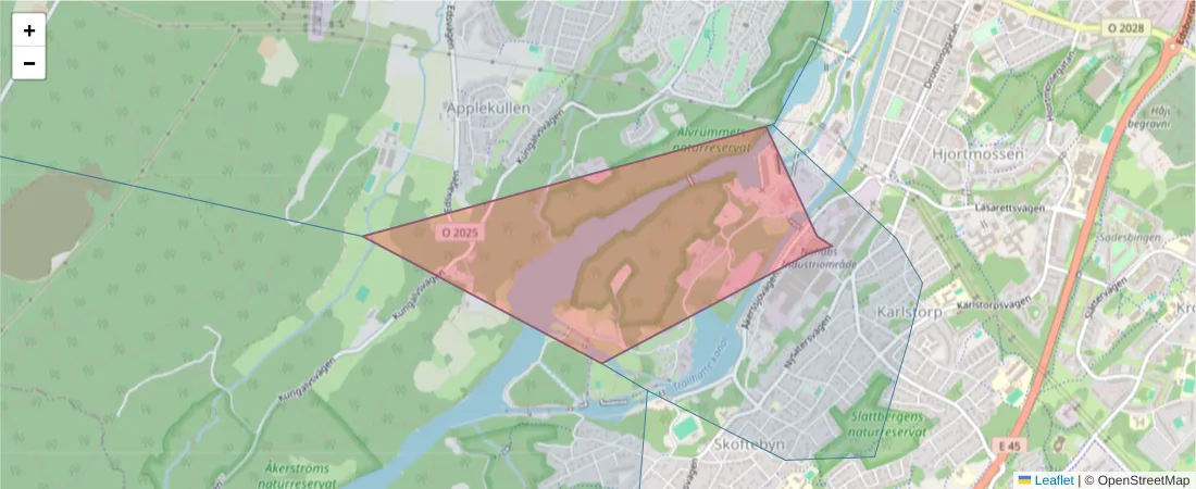 Karta över postnummerområdet  och angränsande postnummer i Sverige