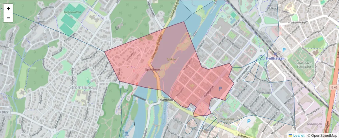 Karta över postnummerområdet  och angränsande postnummer i Sverige
