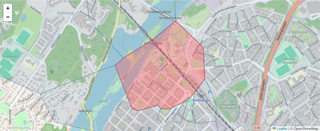 Karta över postnummerområdet  och angränsande postnummer i Sverige